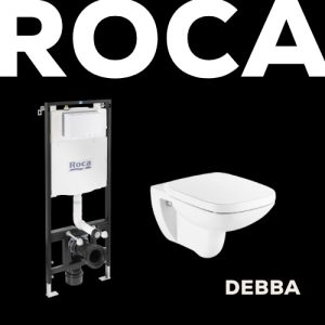 ROCA DEBBA WC szett falba építhető tartály + nyomólap + perem nélküli fali WC + lecsapódásmentes ülőke