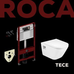 TECE profil UNI 2.0 falba építhető tartály + Roca The Gap perem nélküli fali WC + lecsapódásmentes ülőke